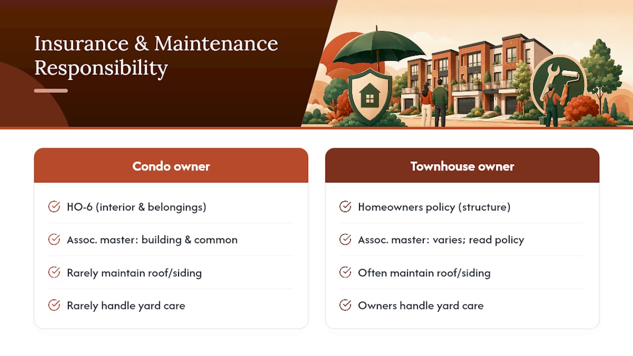 Condo and townhouse responsibility comparison