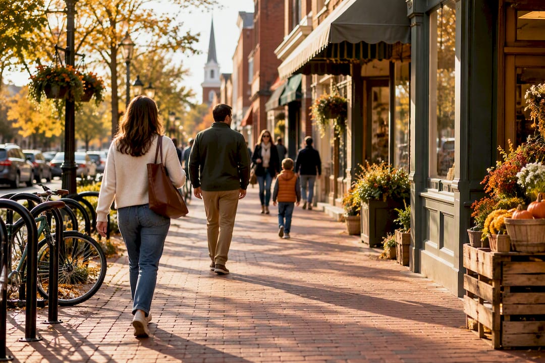 People walking Brunswick Maine downtown