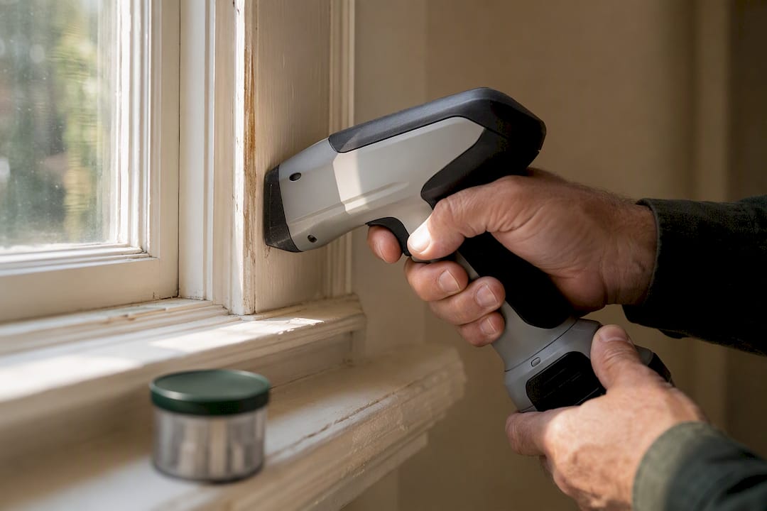 Inspector testing painted window trim