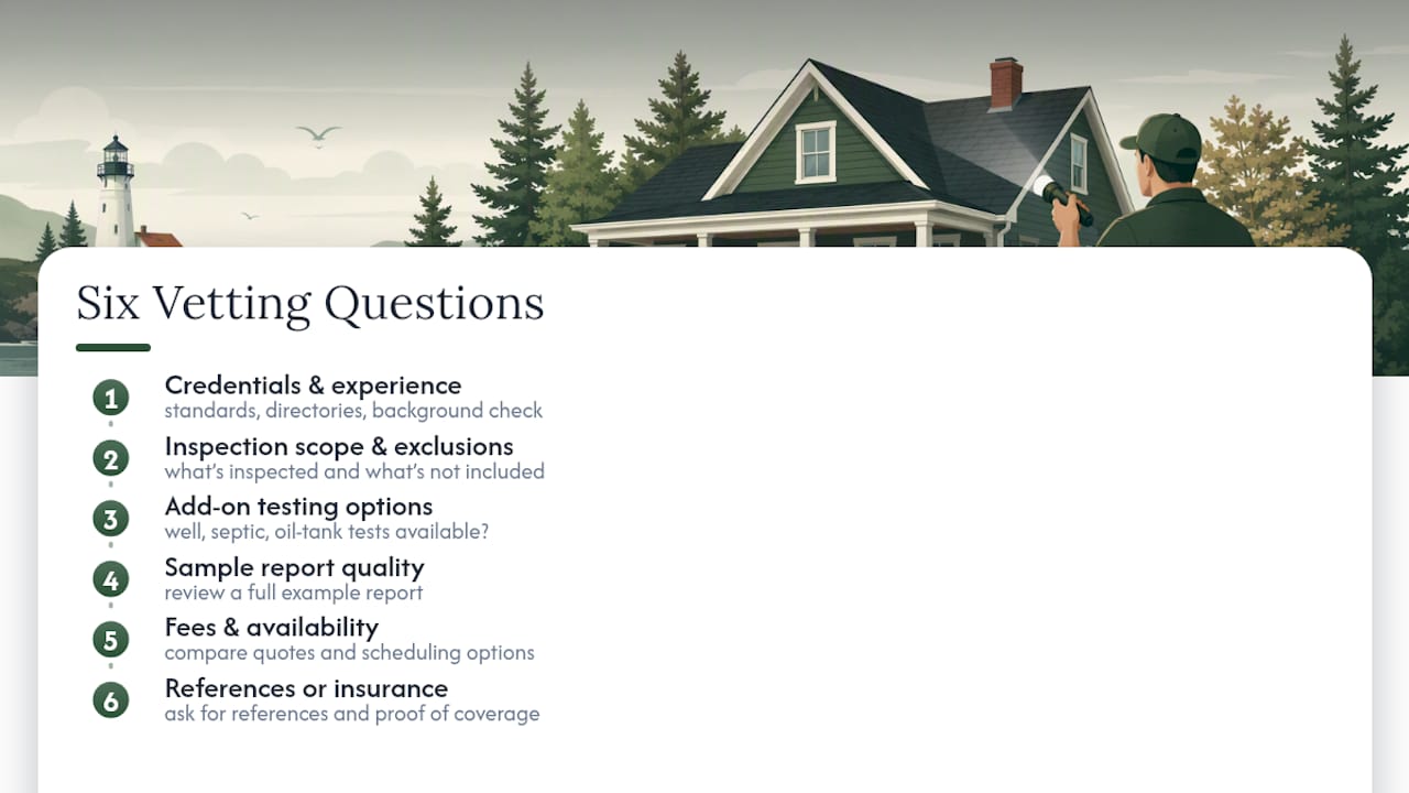 Six-question home inspector vetting checklist