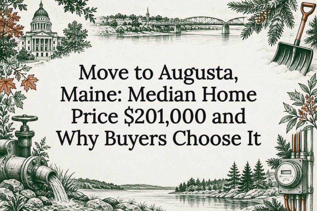 Decorative Augusta Maine title card illustration