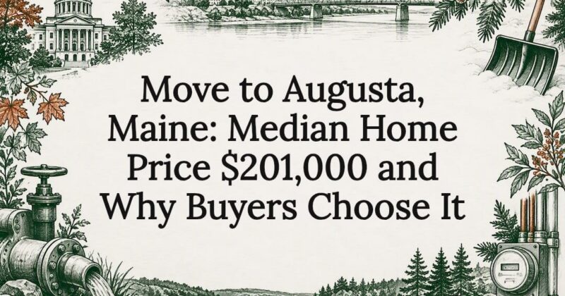 Decorative Augusta Maine title card illustration