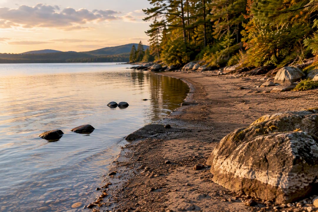 Exposed shoreline during low lake levels