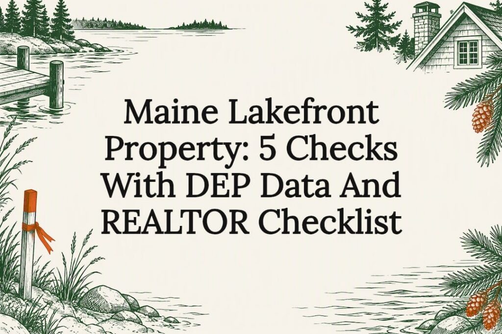 Decorative Maine lakefront property title card