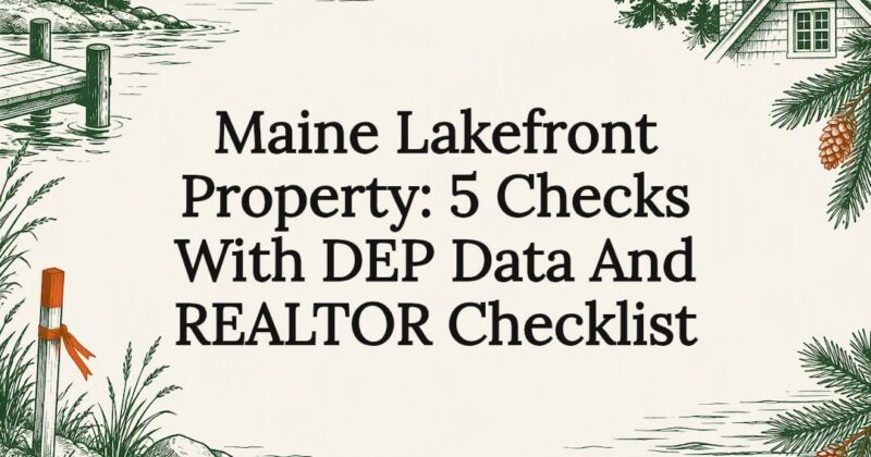Decorative Maine lakefront property title card