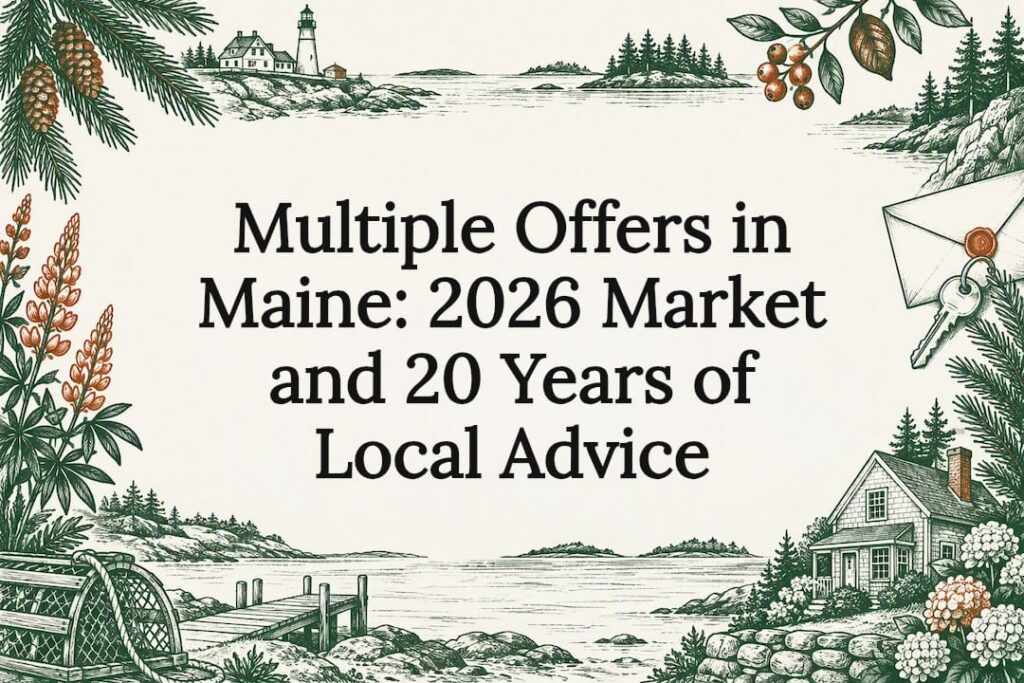Hand-drawn Maine home offer title card