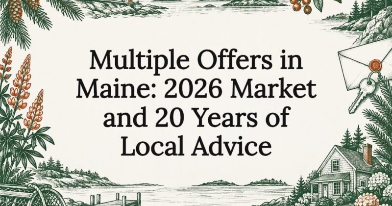 Hand-drawn Maine home offer title card