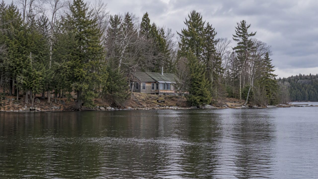 Remote Maine camp beside a quiet lake