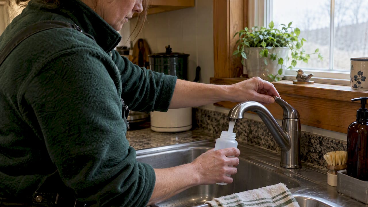 Technician collecting a private well water sample