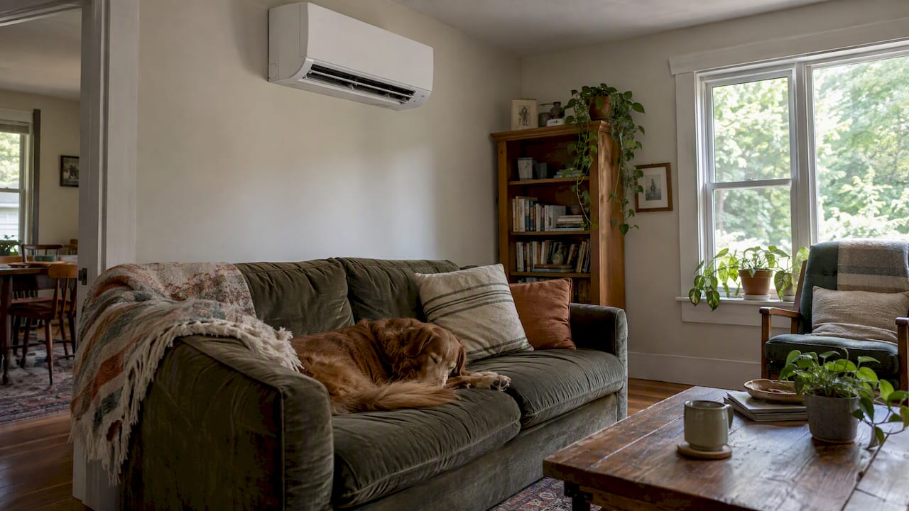 Heat pump cooling a Maine living room